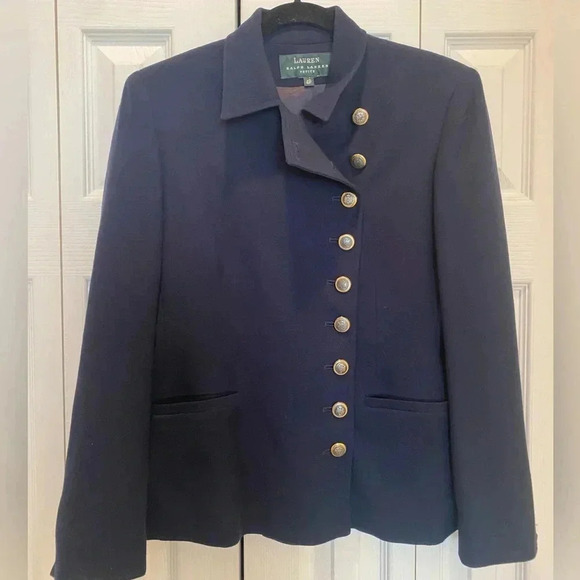 Ralph Lauren Military Blazer Career Utility Jacket Navy Wool Blend Women's EUC - Picture 2 of 11